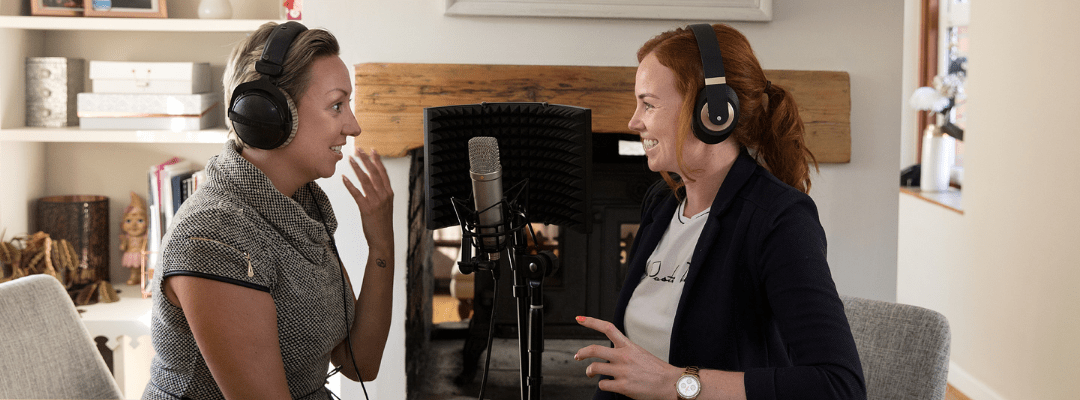 two women podcasting